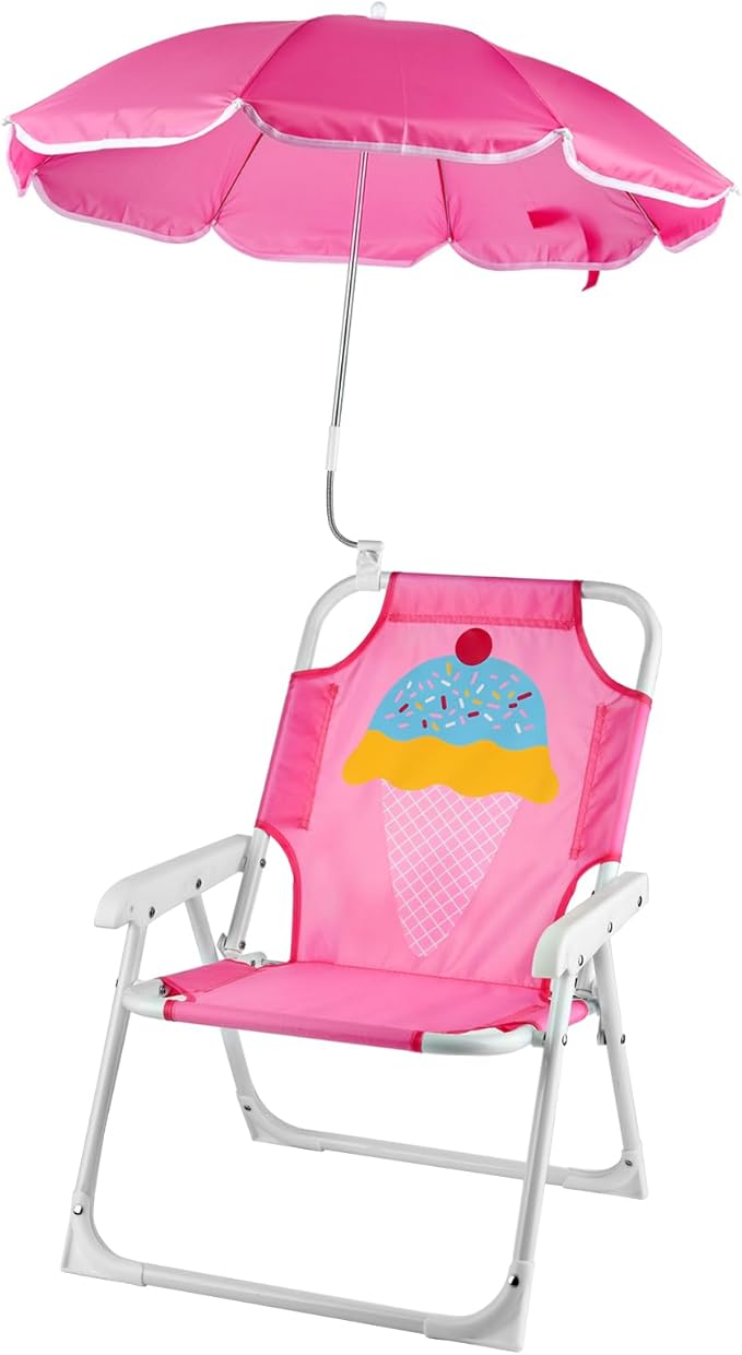 PLULON Kids Beach Chair with Umbrella Folding Lawn and Camping Chair with Summer Shade for Beach Pool Travel and Outdoor (for 1-5 Years Old)