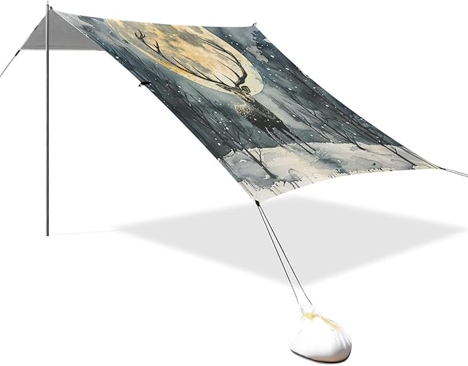 ALAZA Watercolor Moon Winter Deer Beach Tent Sun Shelter Portable Canopy Sunshade for Outdoor Camping Picnics Backyard Fun 10x9 ft
