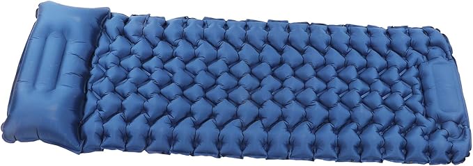 Camping Sleeping Pad Navy Blue Lightweight Moistureproof Inflatable Double Mattress with Storage for Outdoor Adventures
