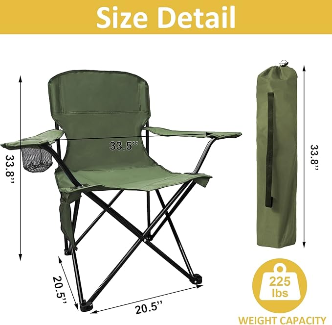 Camping Chair 2 Pack Portable Folding Chair with Cup Holder and Cooler Bag 285lbs Capacity Upgraded Foldable Chair for Outdoor Beach Fishing Backpacking Navy Blue