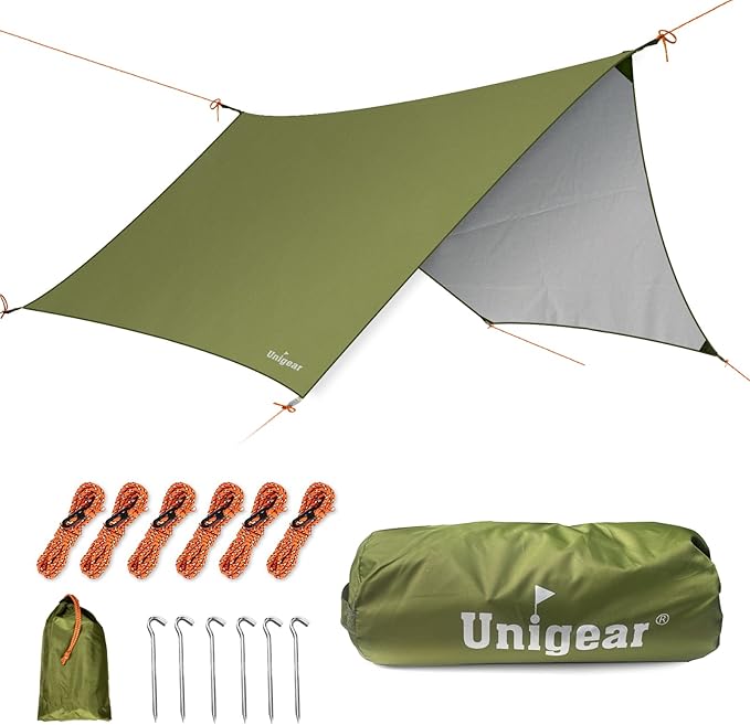 Unigear Hexagon Hammock Rain Fly15x14FT/12x10FT Multifunctional Waterproof Camping TarpLightweight and Compact Tent Tarp for Backpacking Hiking Traveling