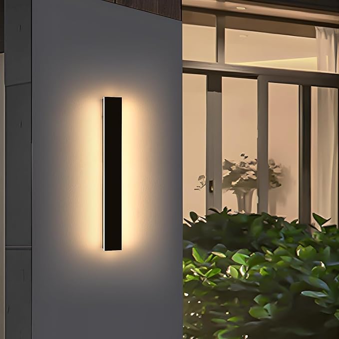 Outdoor Wall Sconces 31.4 inch LED Modern Wall Lights Fixture 3000K Warm White IP65 Waterproof Black Linear Long Strip Wall Lamp Lighting for Patio Garage Front Door