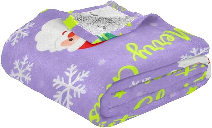 Merry Christmas Snow Flake Santa Lavender Lightweight Fuzzy Comfy Throw Blankets for Couch Comfy Throw Blankets for Party Sofa Bed Living Room 50x70 Inches