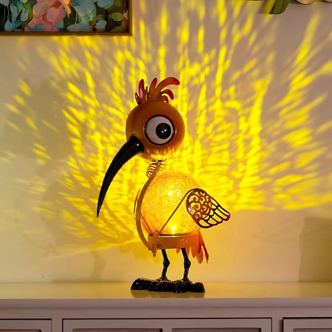 Chicken Solar Lanterns Outdoor Waterproof LED Solar Lights Crackle Glass Decorative Rooster Tabletop Lantern Garden Yard Art Patio Porch Decor Gift for Women Moms (Orange)