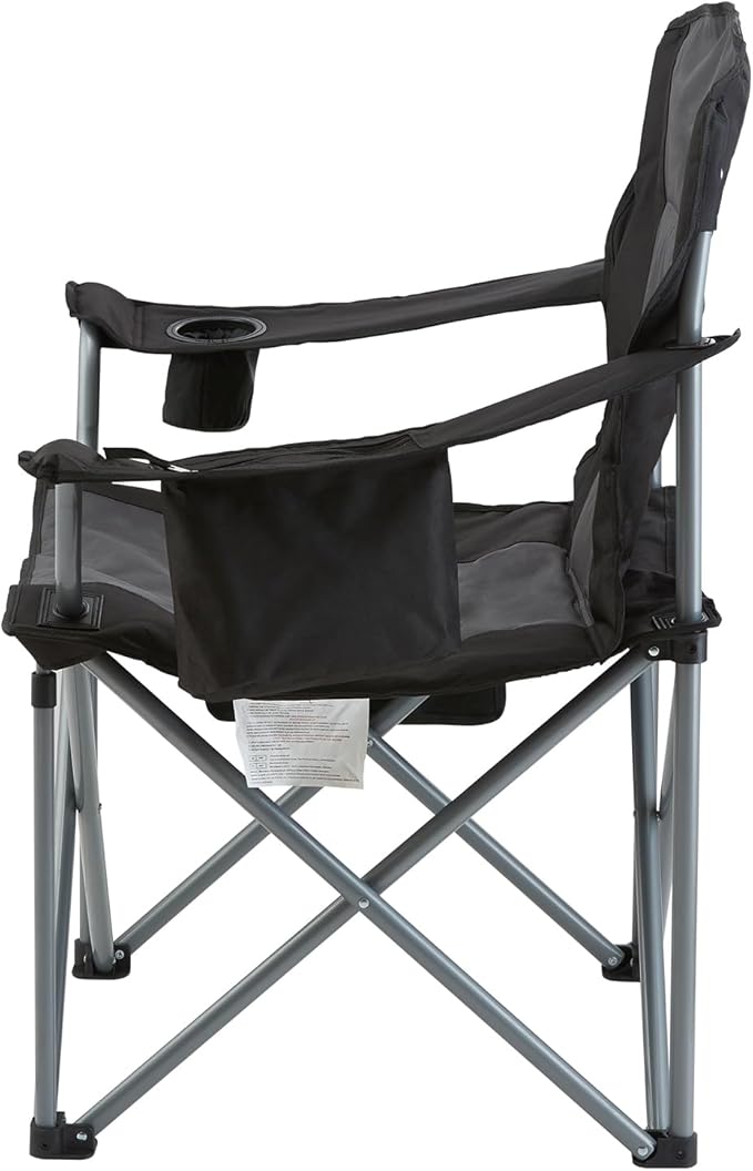VEVOR Oversized Camping Folding Chair Portable Heavy Duty Outdoor Quad Lumbar Back Padded with Side Pockets Cup Holder and Cooler Bag for Beach Lawn Picnic Fishing Backpacking Black