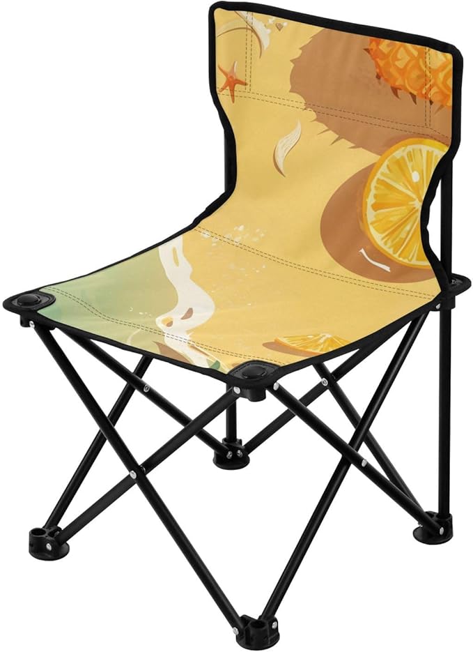 Pineapple and Beach Portable Camping Chairs Folding Chair - Durable Oxford Fabric Lightweight Iron Frame Easy Fold Design - Ideal for Outdoor Activities Camping Fishing and Travel
