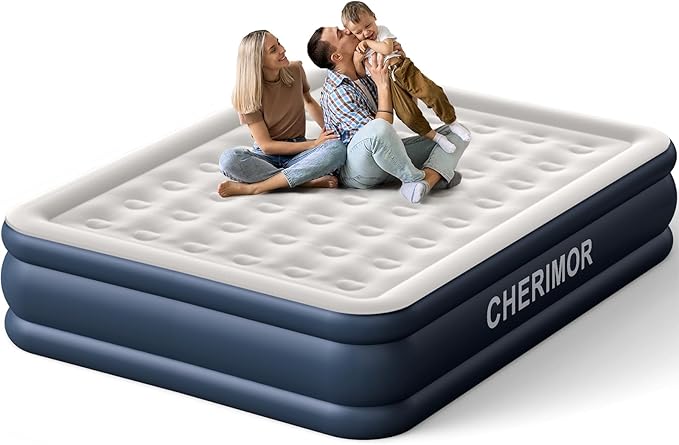 King Size Air Mattress with Built-in Pump 18in Raised Heavy Duty Inflatable Bed 1000lbs Maxs Fast Inflatable Blow up Mattress with Carry Bag Air Bed for Camping Sleepover Guest Room