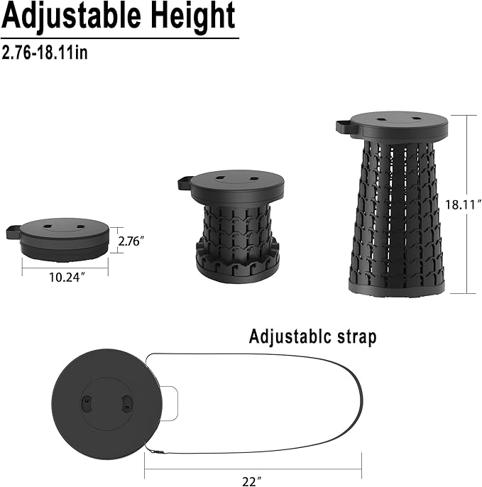 2026 Upgraded 18.1 Portable Folding Stool Collapsible Stools 600lbs Max Weight Lightweight But Sturdy Telescoping Foldable Camping Stool for Outdoor Fishing Hiking Travel BBQ