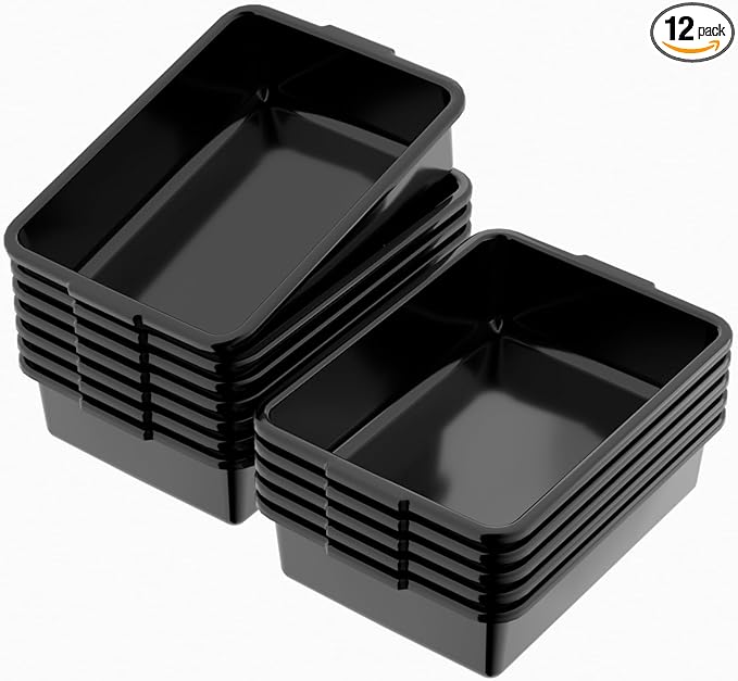 13 L 12-Pack Commercial Bus Boxes Plastic Bus Tubs 17.44 L x 13.03 W Open Top Storage Tote Black