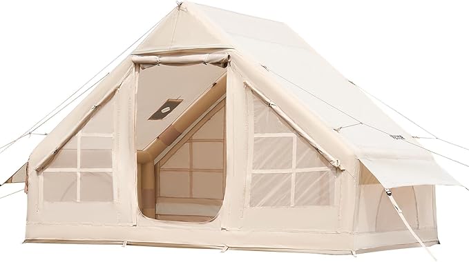 VEVOR Inflatable Tents for Camping Easy Setup Blow up Tent with Hand Pump 4 Season Glamping Tent with Stove Jack Doors &amp Mesh Windows Storage Bag Included for Easy Taking