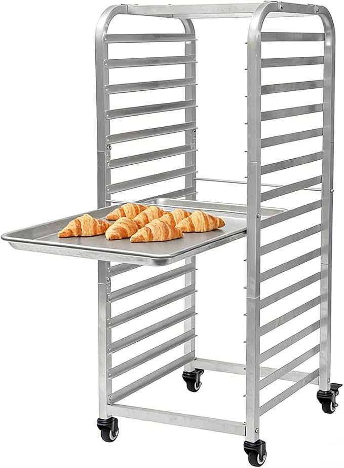 15 Tier Compact Aluminum Bun Pan Rack with 4 Lockable Wheels Space Saving Mobile Cooling Storage Rack for Bakery Kitchen Restaurant 15 W x 17 D x 40 H