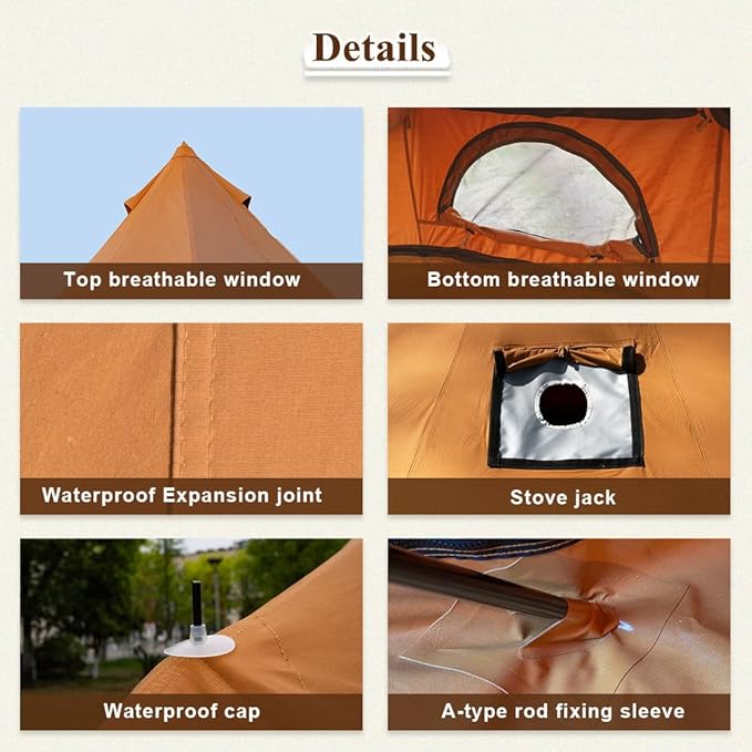 TOMOUNT Canvas Bell Tent with Stove Jack 4-6 Person Use with 360° Ventilated Mesh Dia13.1FT for Family Camping Glamping Yurt Tent 4 Seasons