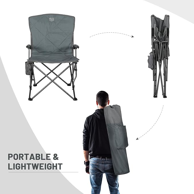 Timber Ridge Folding Camping Chair Removable Seat Padded Lawn Chairs Foldable Outdoor Camp Chair for Adults Supports Up to 300 LBS Grey