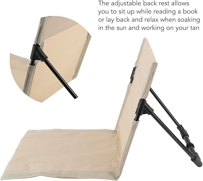 Outdoors Beach Loungers Beach Lounge Chairs Beach Chairs Portable Folding Beach Mat Lounge Chair with Oversized Zippered Pocket Adjustable Backrest Storage Pouch for Camping Beach (Khaki)