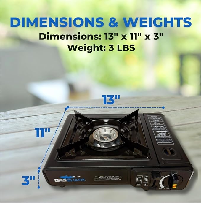 Dual Fuel Propane or Butane Portable Stove | 12000 BTUs | Camping Stove | Outdoor Cooking and Emergency Kit | Propane Hose and Carrying Case Included