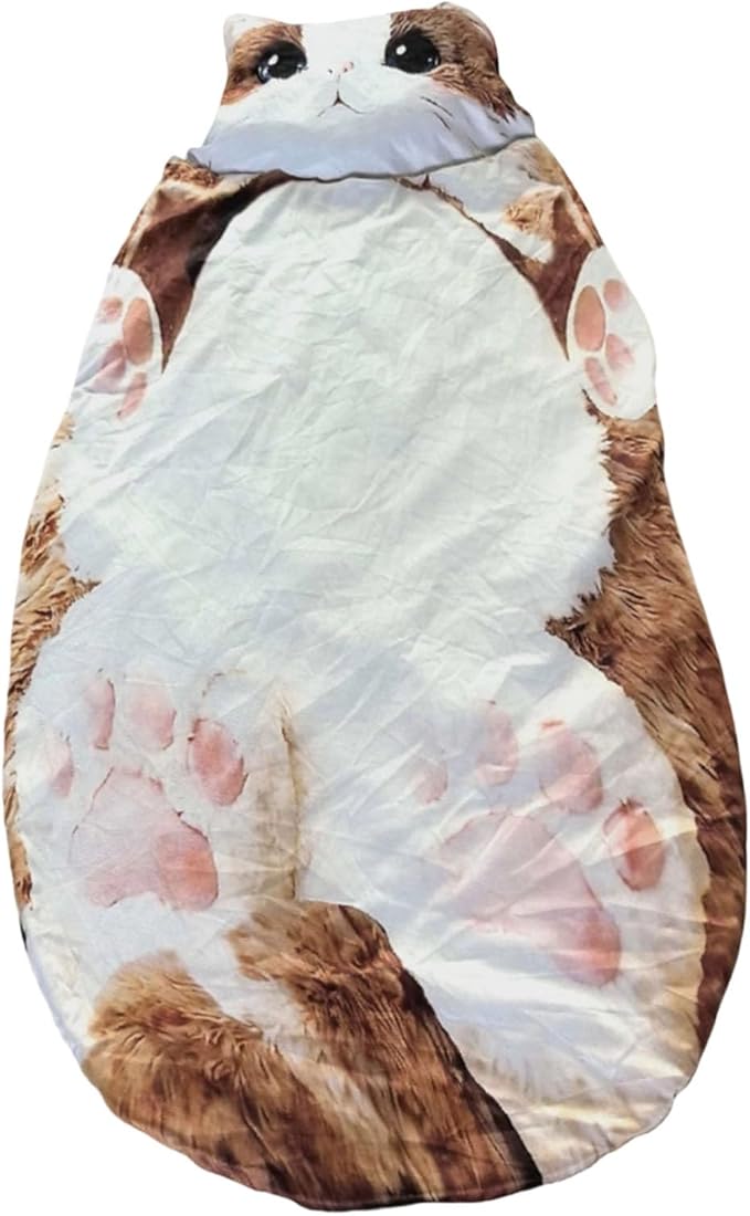 Cat Sleeping Bag Cat Shaped Plush Sleeping Bag for Human Large Cats Envelopes Sleepings Bags Washable Warm Blanket for Adult Camping Travel Sleepovers Home Office
