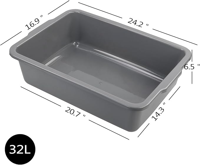 Hespama 4 Pack Commercial Bus Tub Box 32 L Extra Large Dish Pan Grey