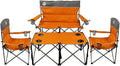 Northroad Folding Camping Chair Set of 4 Portable Collapsible Conversation Set w/1 Sofa 2 Single Chairs 1 Table for Family Patio Outdoor Travel Beach(Orange)