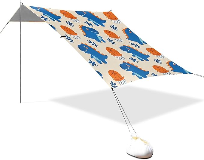 ALAZA Cute Dinosaurs Cartoon Dino Beach Tent Sun Shelter UPF50+ Protection Beach Shade Canopy w/ 4 Sandbags for Outdoor Camping Fishing Backyard Fun Picnic 10x9 ft