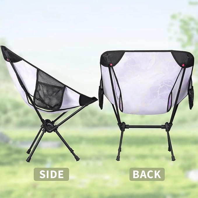Pardick Portable Camping Chair Purple Gold Marble Ultralight Folding Camping Chair Fantastic Marble Backpacking Hiking Chair with Cup Holder for Outdoor Travel Beach Picnic Festival 176 lbs Capacity