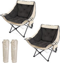 Nice C Padded Camping Chair Oversized Camping Chairs Oversized Thick Padded Folding Chairs Outdoor Sports Chair Heavy Duty with Cooler Bag Cup Holder Side Pockets (2 Pack)
