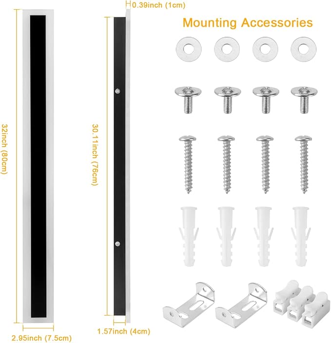 2Pack Outdoor Wall Lights 32inch 24W IP65 Frosted Acrylic LED Modern Wall Lamp Fixture Rectangular Black Wall Lights Suitable for Bathroom Balcony Porch Courtyard
