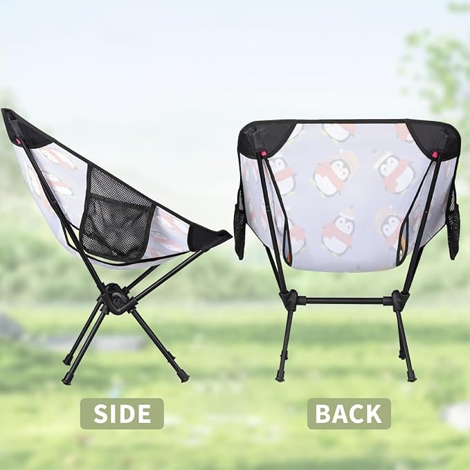 Cute Penguin Pattern Camping Chair Lightweight Portable Chairs for Adults Easy Installation Outdoor Foldable Camping Chair for Camping Fishing Hiking Picnic Beach