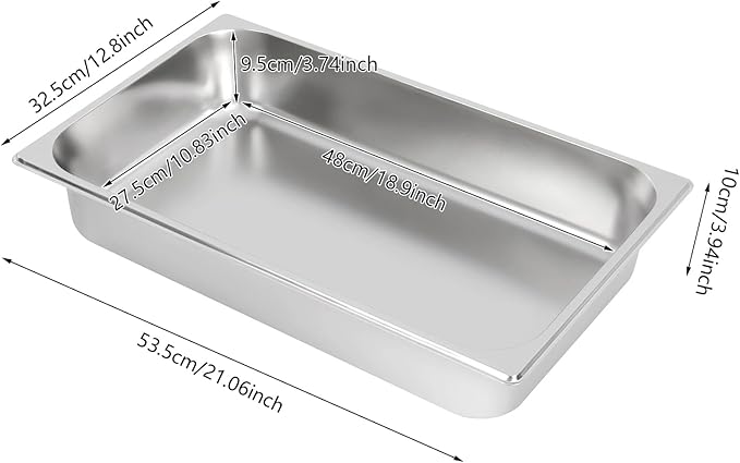 4 Pack Stainless Steel Hotel Pans 3.7 Inch Deep 0.7mm Thick Commercial Food Pans with Lid Steam Table Trays Food Containers for Buffets Restaurants