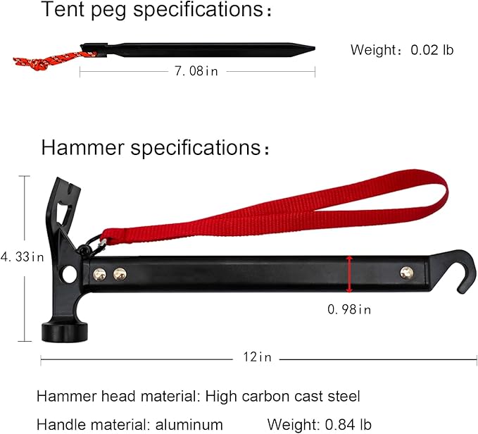 8 Pack Tent Stakes Camping Accessories Kit and Camping Hammer with Canvas Storage Bag for Outdoor Tent &amp tarp-Essential Accessories Carbon Steel Aluminum Camping Hammer for Hiking Kit