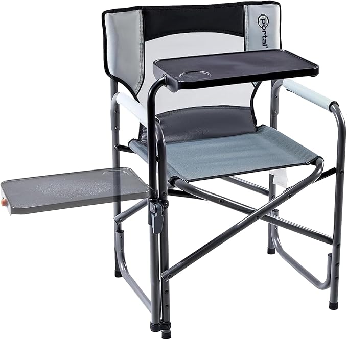 Portal Folding Director Chair with 2-Way Rotating Side Table Heavy Duty 300 lb Camping Chair with Swivel Tray &amp Cup Holder Ergonomic Mesh Back Portable Outdoor Seat for RV Tailgating &amp Lawn