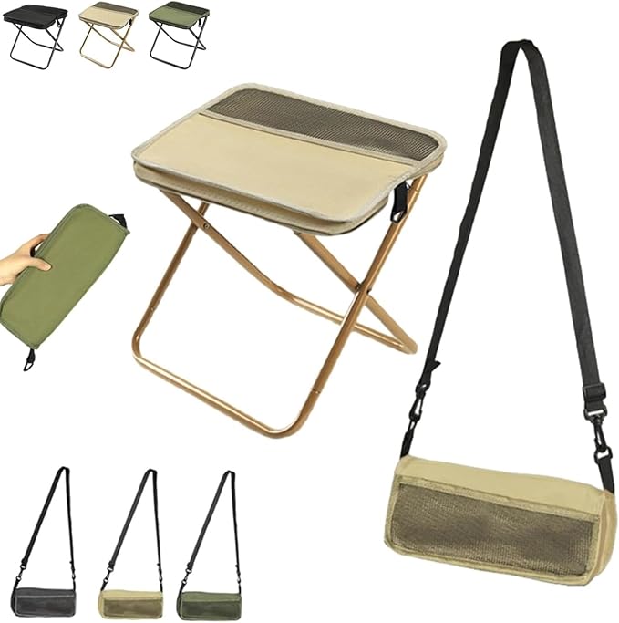 Foldable Backpack Stool - Portable 2-in-1 Camping Chair Converts to Satchel Heavy Duty Supports 330lbs for Hiking Fishing Camping &amp Outdoor Travel with Storage Pouch (Khaki Small)