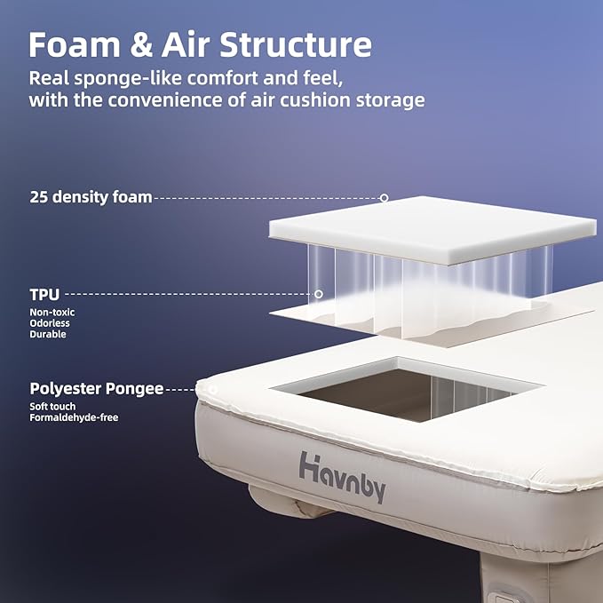 Truck Cabin Mattress TPU Air Foam Camping Bed for Back Seat Inflatable CozyPad with Rechargeable Built-in Pump Portable Sleeping Mattress for RAM Pickup Trucks
