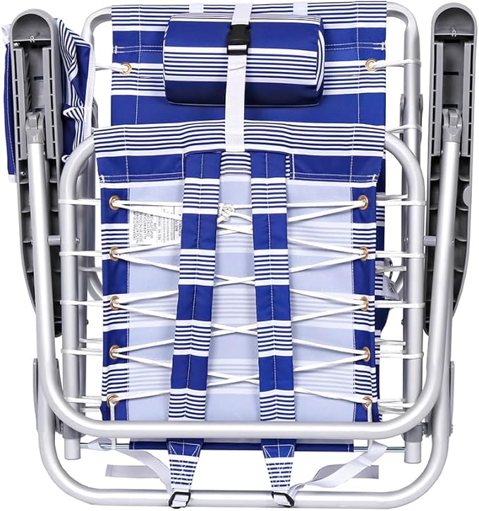 Ultimate Heavy Duty Aluminum Folding Backpack Beach Chair for Adults | Lay Flat 5 Reclining Positions | Removable Insulated Cooler Pouch | 300 lbs Weight Capacity