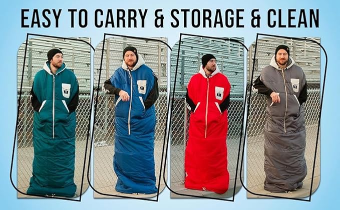 Thermotuff Wearable Sleeping Bag with Dual Hoodie Long Sleeves Pockets &amp Adjustable Drawstring - Ideal for Camping Cold Weather Hiking and Stadium Sak Blanket