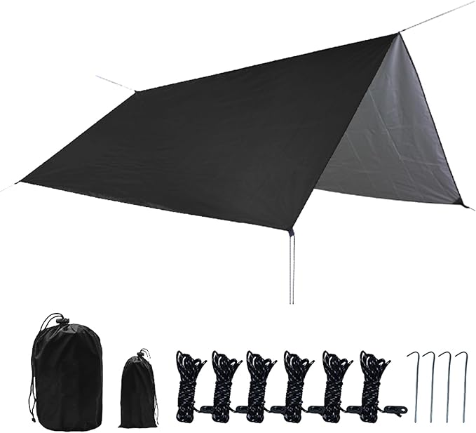 10x10FT Rain Fly Tarp with Storage Bag Outdoor Camping Tarp Waterproof Lightweight Tent Camping Shelter Canopy Lightweight Easy Setup for Beach Backpacking Hiking Traveling