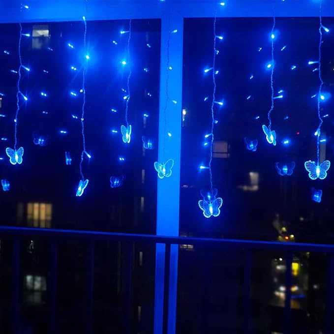Blue Butterfly Curtain Fairy Lights USB Plug in120 LED 8 Modes 20FT Firefly Twinkle Icicle String Lights with Remote Timer Waterproof for Bedroom Christmas Wedding Party Dorm Decor