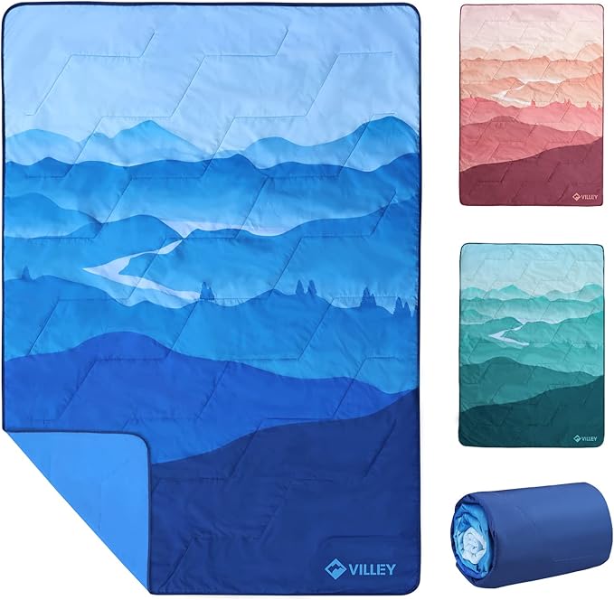 VILLEY Picnic Blanket 3-Layer Camping Blanket 52x75 Machine Washable Water Repellent and Sandproof Packable and Portable for Camping Travel Park Beach and Indoor Use