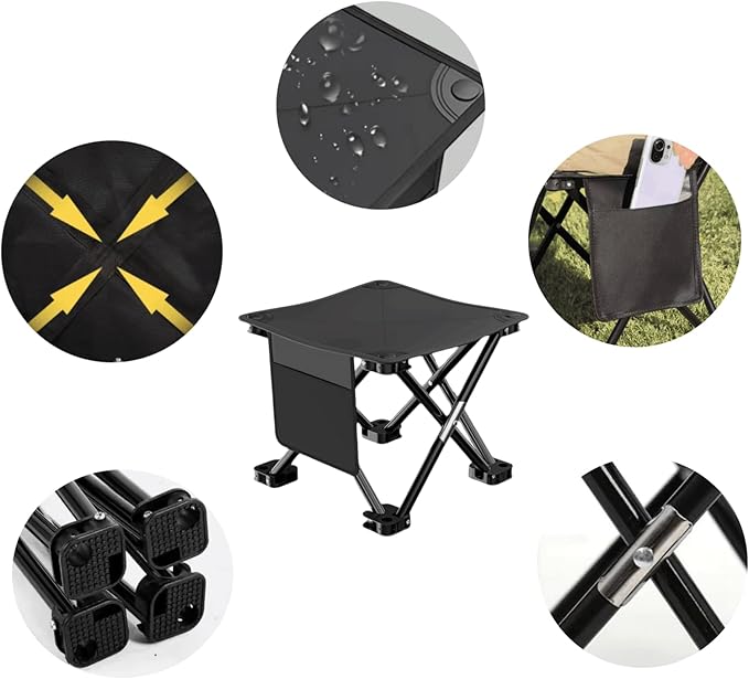 2 Pack 13 Inch Portable Camping Stool(Black)Collapsible Stool with Carry Bag Convenient for Travel BBQFishing Hiking Outdoor Folding Stool with a Non-Slip seat Cushion (Cotton lint)