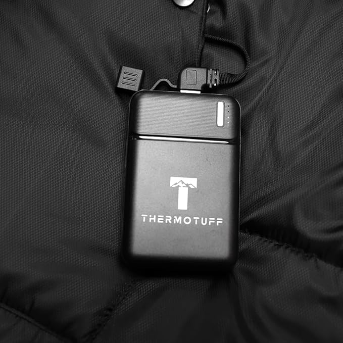 Thermotuff Wearable Battery-Heated Sleeping Bag with with Long Sleeves Pockets and Adjustable Drawstring | Ideal for Camping Cold Weather Hiking and Stadium Sak Blanket | Black