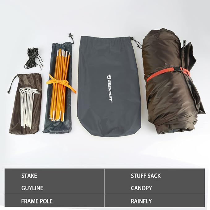 Bessport Camping Tent 1/2 Person Tent Waterproof Two Doors Backpacking Tent Easy Setup Lightweight for Outdoor Hiking Mountaineering Travel