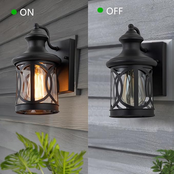 2-Pack Outdoor Wall Lights Porch Lights Waterproof Outdoor Wall Sconce Exterior Light Fixtures Matte Black with Clear Glass Shade for House Garage Patio Front Door Balcony