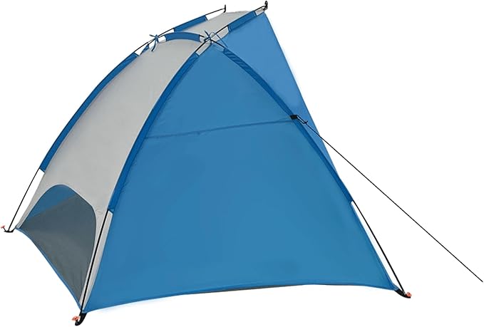 BS-002 Outdoor Portable Canopy Beach Waterproof Windproof Shelter Sun Shade Tent with 2 Mesh Sand Pockets Carry Bag and Stakes Blue