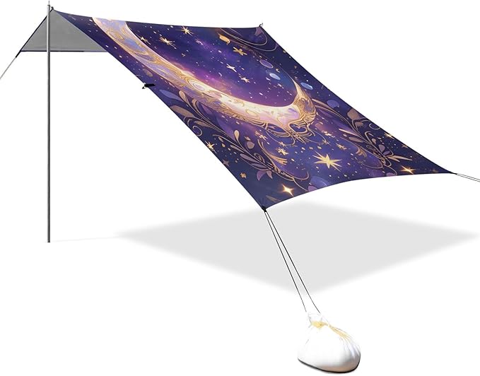 Bolaz Beach Canopy Tent Sun Shade9'×10.5' Large Family Beach Shade UPF50+- Outdoor Shade for Camping Trips FishingMoon Gem Leaves