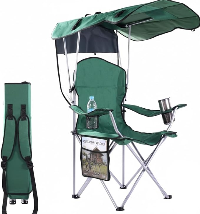 Portable Folding Camping Chairs with Canopy Shade Beach Chair for Adults Durable Weather Resistant 600D Oxford Cloth Camping Chair with Canopy for Outdoors [Green]