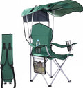Portable Folding Camping Chairs with Canopy Shade Beach Chair for Adults Durable Weather Resistant 600D Oxford Cloth Camping Chair with Canopy for Outdoors [Green]