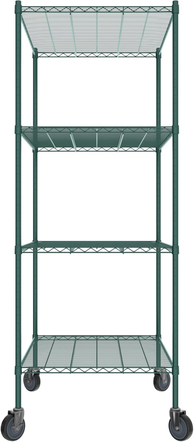 Commercial NSF Listed Green Epoxy Mobile Wire Shelving Kit 30 x 42 x 80 with 4 Shelves Perfect for Warehouse Walk-in Refrigerator Freezer Grocery Store Restaurant Dishroom