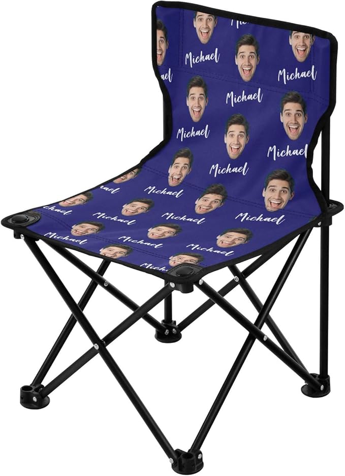 Sinestour Midnightblue Custom Photo Folding Camping Chair for Teen Child Personalized Name 14.6×14.6in Portable Outdoor Chair with Carry Bag for Travel Barbeques Picnic