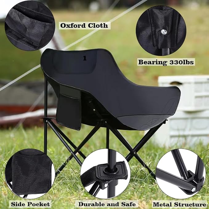 Portable Camping Chair - Heavy Duty Folding Backpacking Chairs Collapsible Heavy Duty Packable Lightweight Backpack Chair Compact for Outdoor Camp Travel Beach Picnic Hiking