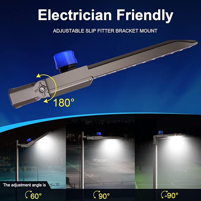ledmo 300W LED Parking Lot Light Slip Fitter Mount 36000LM 5000K Outdoor Commercial Area Flood with Dusk to Dawn Photocell Easy Installation IP65 Waterproof Shoebox Light for Street Yard