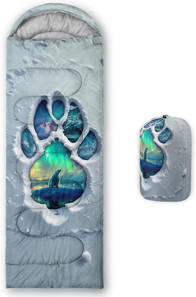Kids Sleeping Bag for Boys GirlsCartoon Football Print-Lightweight Warm Portable Outdoor Indoor-Waterproof Cold Weather Resistant Sleeping Bag for Camping Hiking
